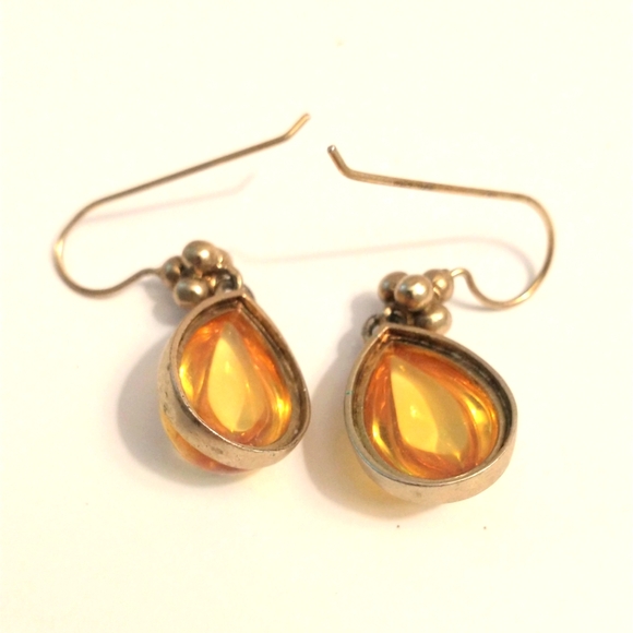 Sterling silver Teardrop Citrine Earrings ball bead accents - Picture 11 of 11
